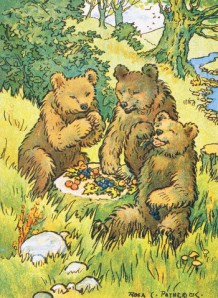 Illustration Depicting Three Picnicking Bears by Rosa C. Petherick